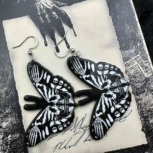 Black and White Skeleton Moth Earrings